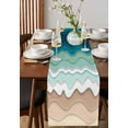 thumbnail image 4 of Teal Blue Ombre Stripe Table Runner Cotton Linen 48 Inch Holiday Dresser Scarves, Abstract Summer Beach Coastal Tablerunner for Kitchen Coffee Dining Bedroom Living Room Dinner Scarf Décor 13''x48'', 4 of 9