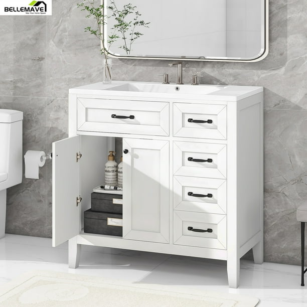 Bellemave Modern Bathroom Vanity with Drawers and 36’’ White