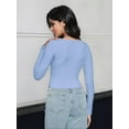 thumbnail image 3 of Women's Long Sleeve Square Neck Crop Top Ribbed Slim Fitted Casual T-Shirt Tops, 3 of 4