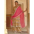 thumbnail image 4 of Janasya Indian Women's Yellow Cotton Floral Print Kurta with Palazzo and Dupatta, 4 of 7