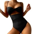 thumbnail image 1 of Aayomet Plus Size Bathing Suit for Women Bikini Solid Color Hollow Back Buckle Swimsuit Set (Black, M), 1 of 4