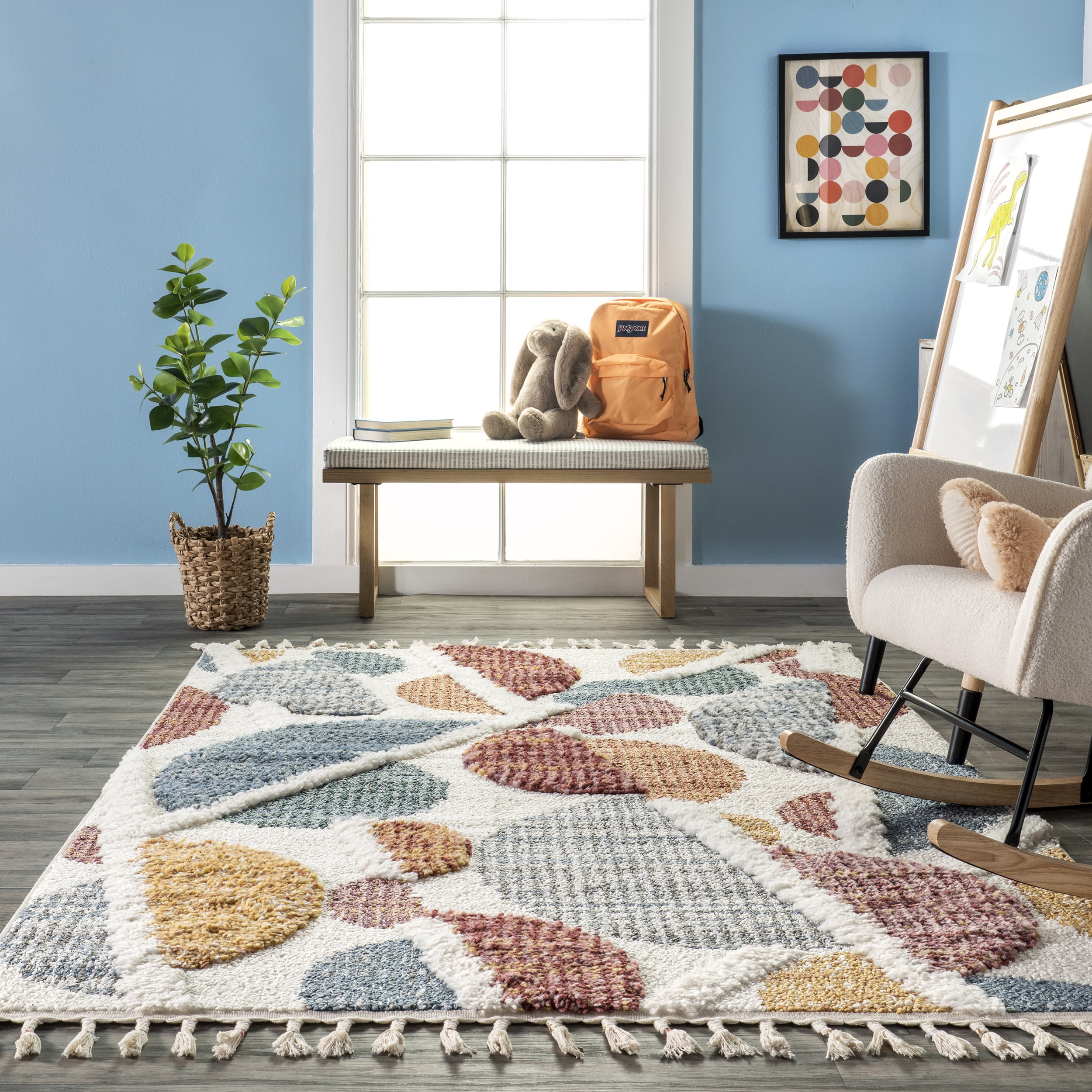 nuLOOM Chaya Abstract High/Low Kids Tassel Area Rug, 5' 3" x 7' 6", Ivory