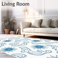 thumbnail image 2 of ODIKA 5'x7' Machine Washable Non-Slip Area Rug, Floral Interlocking Bloom and Wave Motif Design High Traffic Rug with Pad, Blue, 701822, 2 of 8