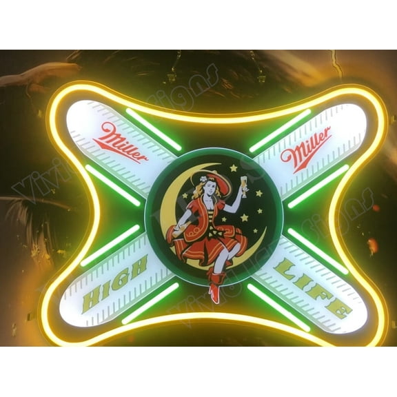 Queen Sense 24"x19" Millers High Life Girl LED Sign Light Neon Signs With Dimmer Party Home Wall Decor Lights W124MHLGVVD-XLED