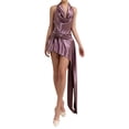 thumbnail image 1 of Gupgi Robe Courte pour Femme Couleur Unie Sans Manches à Col Licou Robes Dos Nu à Nouer Fleur Irrégulière Robe de Soirée, 1 of 9