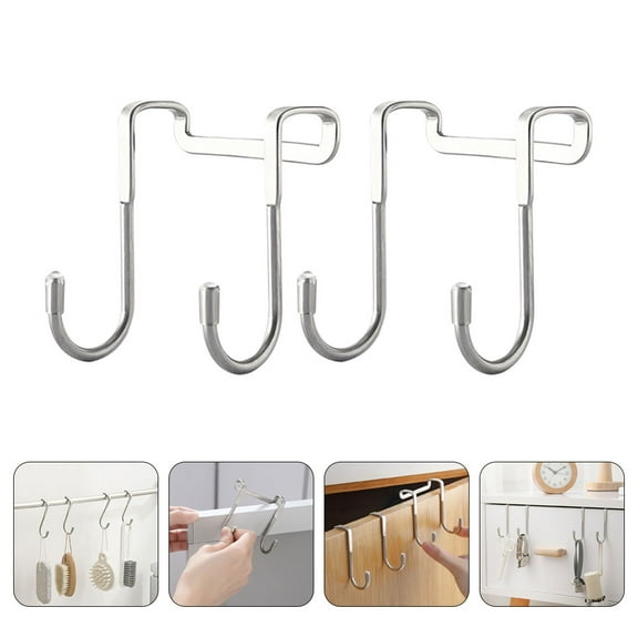 WEUVEB 2Pcs Over The Door Hooks Stainless Steel Plated Silver Storage Hanger for Home