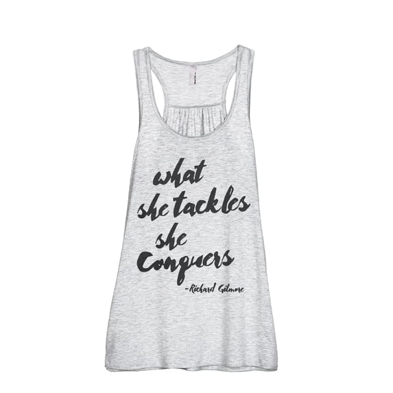 What She Tackles She Conquers Women's Fashion Sleeveless Flowy Racerback Workout Yoga Tank Top Sport Grey Medium