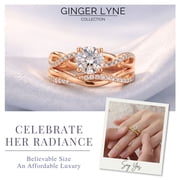 Queena Rose Gold over Sterling Silver Wedding Ring Set CZ Anniversary Band Engagement Ring for Women by GingerLyne