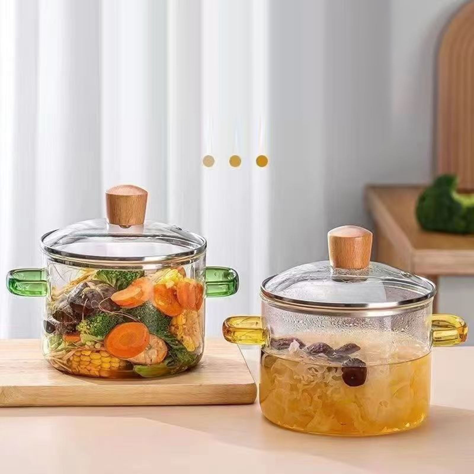 Casserole En Verre Borosilicate 1,6 L Avec Couvercle – Poignées Vertes, Micro-ondes & Four, Idéale Pour Bouillie, Soupe, Lait