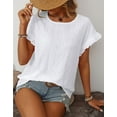 thumbnail image 3 of Eyelet Tops for Women Summer 2025 Scoop Neck Cute Ruffled Short Sleeve T-Shirts Elegant Sweet Lady Tunic Blouses Shermie, 3 of 6