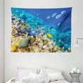 thumbnail image 1 of Ocean Decor Tapestry, Barrier Reefs Covered Sea with Lagoon Zebrafish Anemonefish Picture, Wall Hanging for Bedroom Living Room Dorm Decor, 80W X 60L Inches, Turquoise Light Yellow, by Ambesonne, 1 of 2