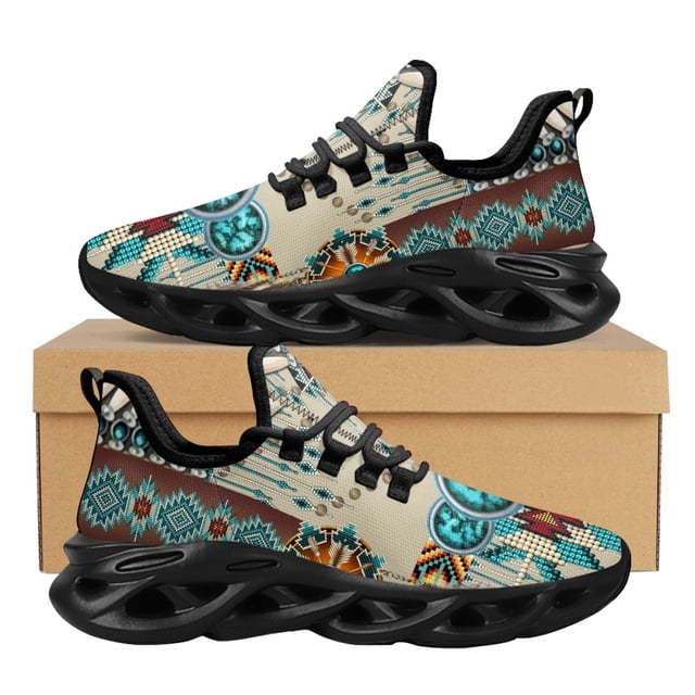 Zapatos de plataforma étnicos tribales aztecas para mujer, zapatos casuales de malla, zapatillas de deporte de malla transpirables con cordones y estampado Dreamchers