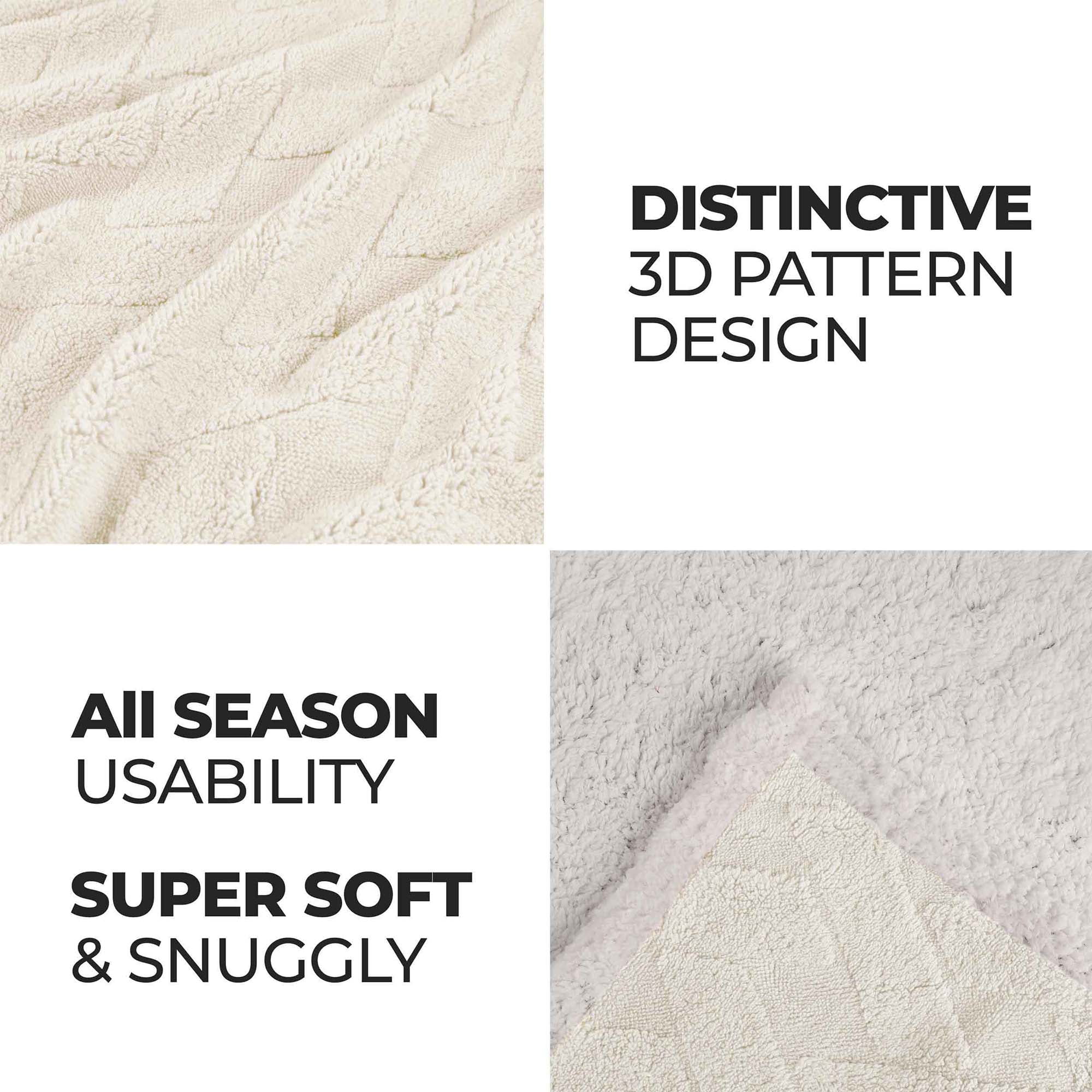 Superior Nuuk Fleece Reversible Lattice Blanket, Full/Queen, Ivory