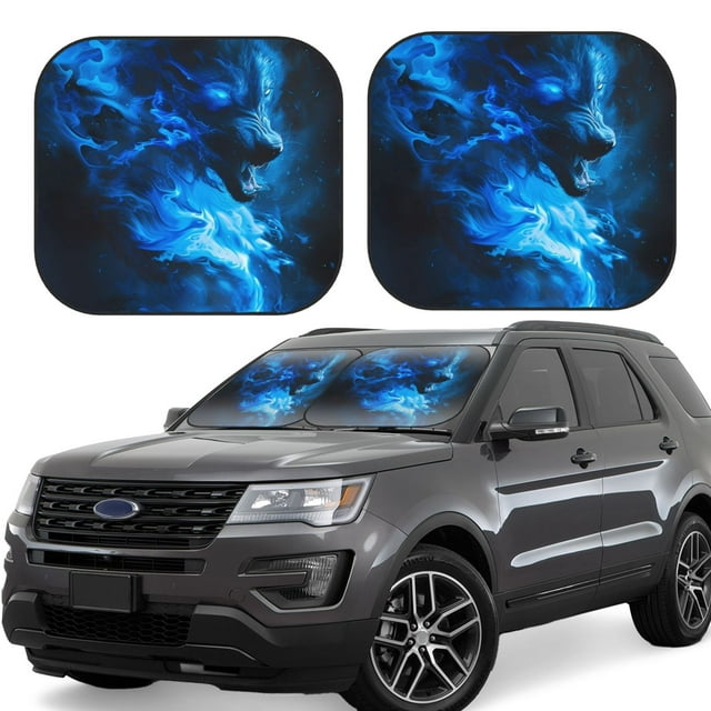 Wukai Wolf Car Front Windshield Sun Shade,Sun Visor Shield Block Automotive Interior Protector Blocks UV Rays-Small
