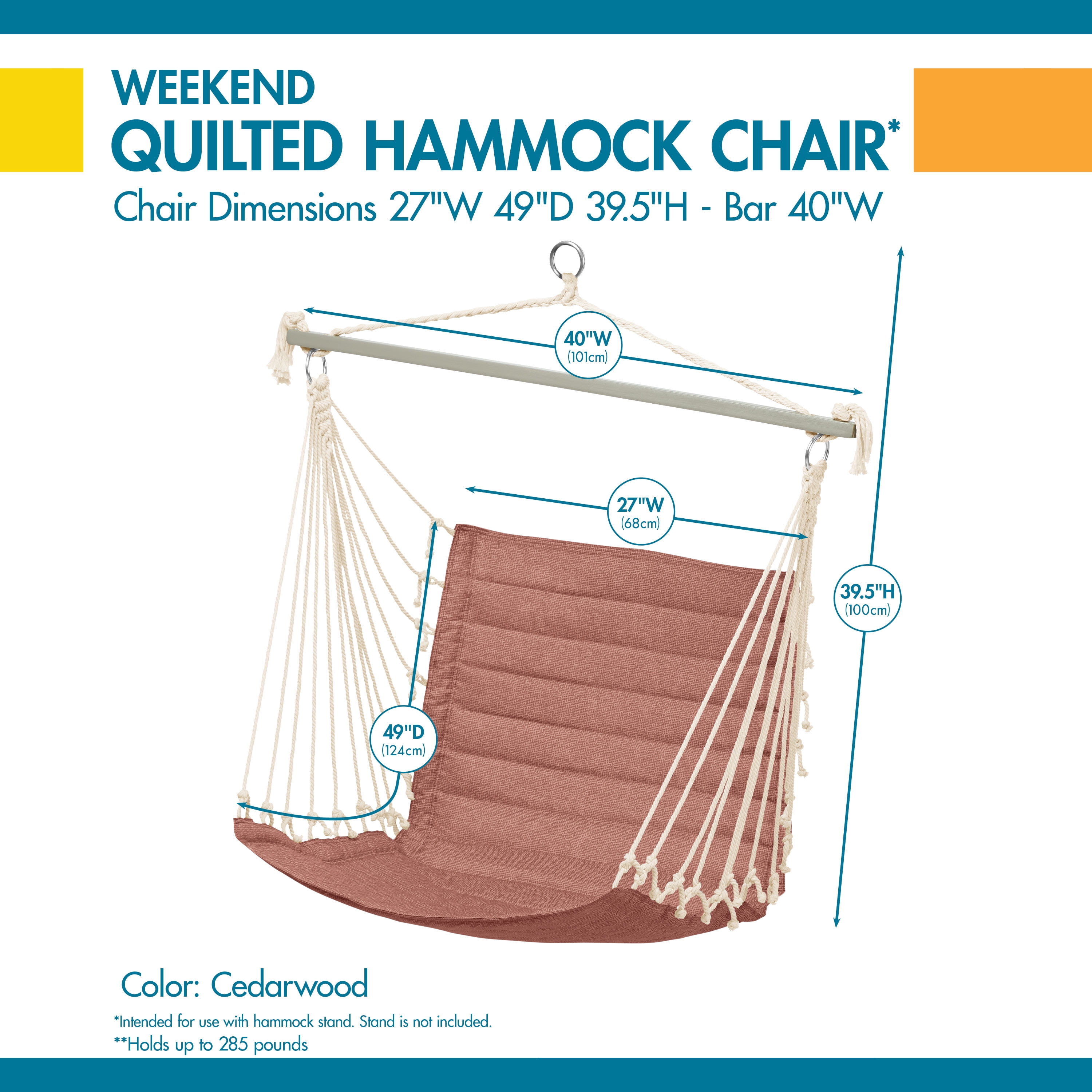 Classic Accessories Duck Covers Weekend Quilted Hammock Chair, 27 x 49 x 39.5 Inch, Cedarwood
