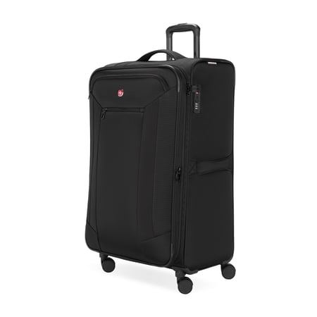 SWISSGEAR Stride Large Expandable Spinner Luggage, Black, Checked, 8 Wheels, TSA Lock