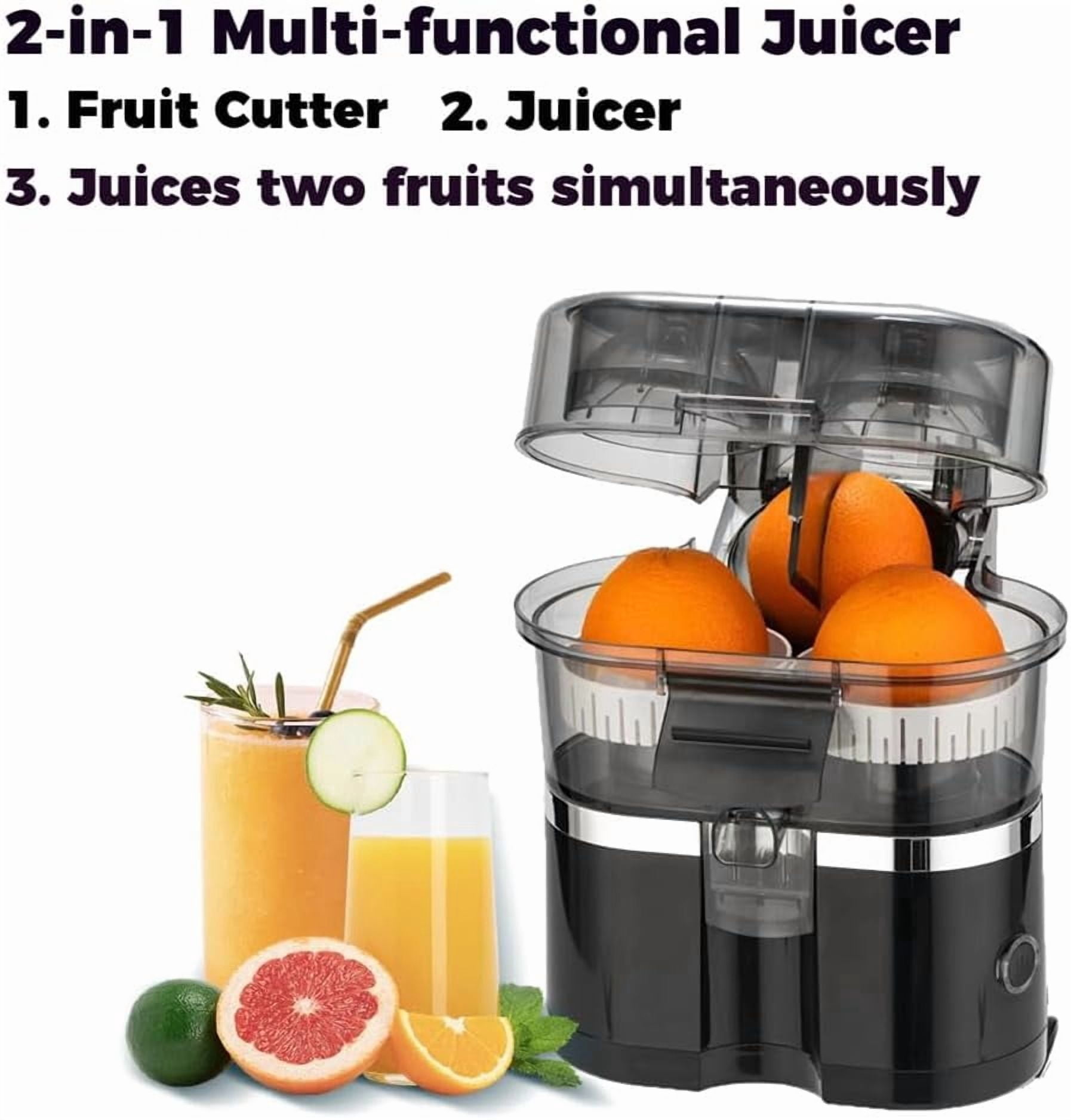 Dual-Head Automatic Citrus Juicer, Upgraded Electric Citrus Juicer, Electric Orange Juicer Machine with Built-in Cutter and Cleaning Brush, 1-Button Orange Lemon Lime Squeezer for Kitchen (Black 1Pc)