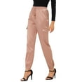 thumbnail image 4 of INSPIRE CHIC Women's Satin Cargo Joggers High Waisted Elastic Waist Casual Pants XS Gray-Pink, 4 of 7