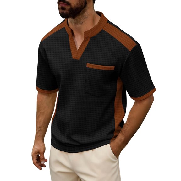 Awdenio Mens Tshirts Short Sleeve Casual Fashion Tee Shirts Color Block Slim Fit Golf Shirt with Pocket