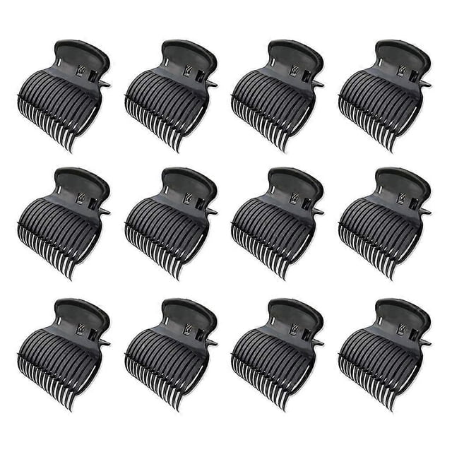12 pinzas para rulos calientes, resistentes al calor, para sujetar el cabello de forma segura en peinados de salón, color negro.