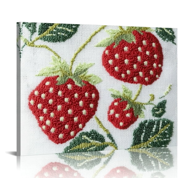 Autua Strawberry Cross Stitch Wall Decor Canvas Art for Home Office 20x16in
