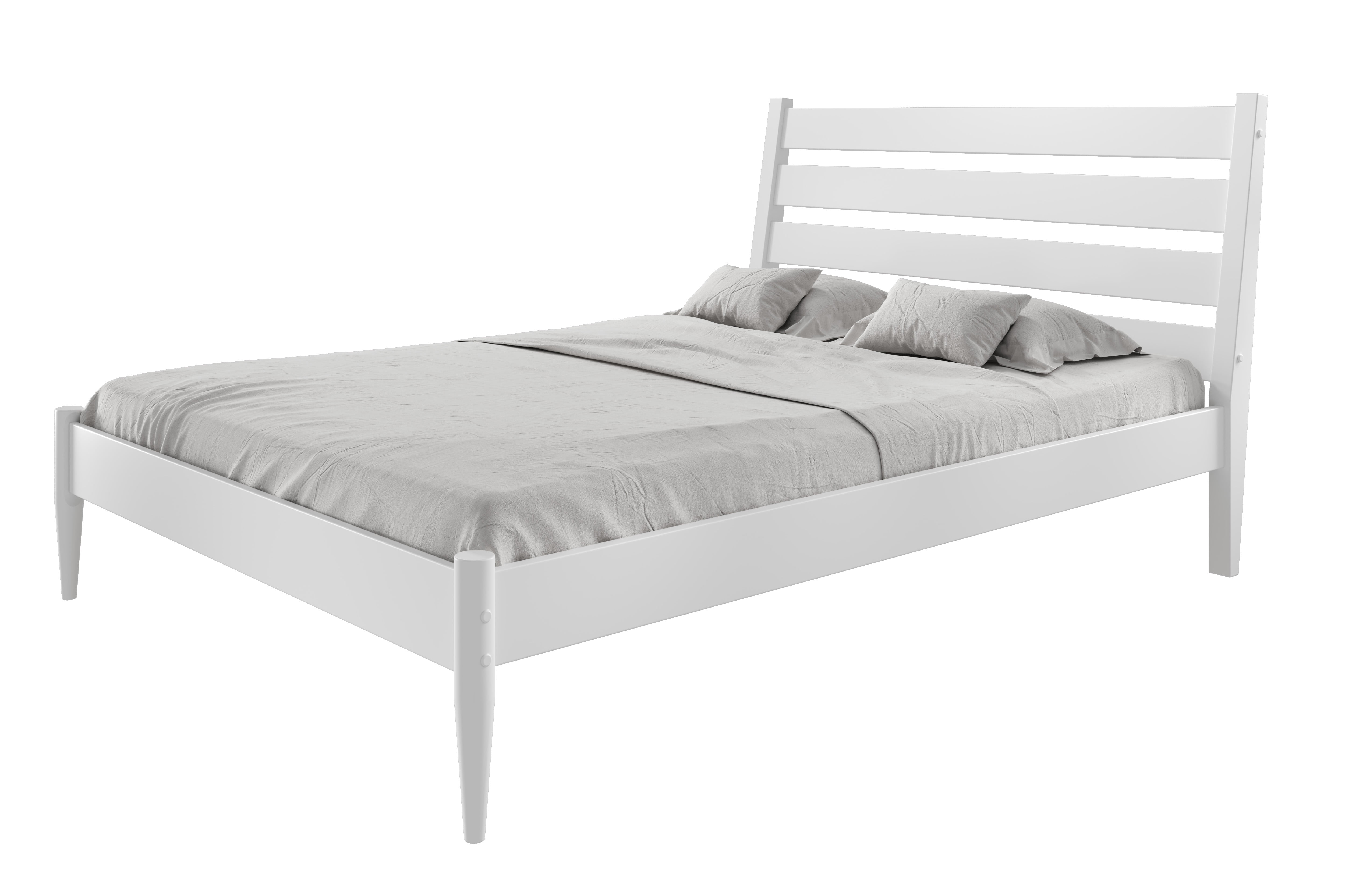 Camaflexi Mid Century Platform Bed Queen Size Solid Wood Bed Frame, White 100% Solid Wood