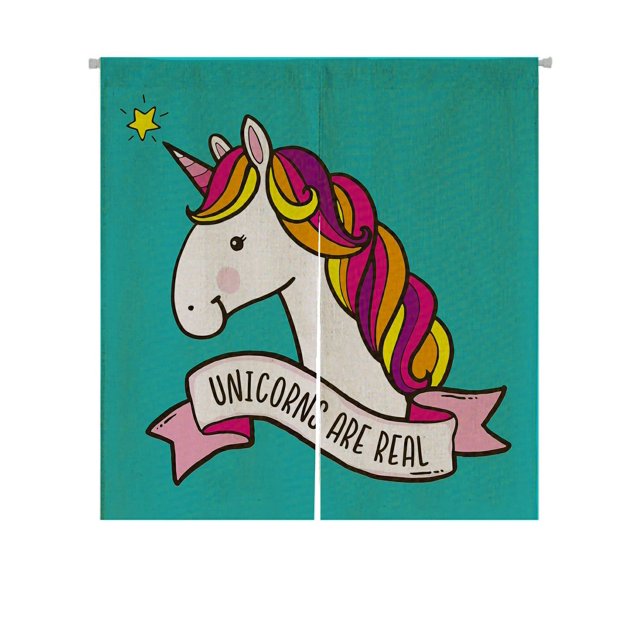 ABPHQTO Three Quirky Unicorns Rainbow Manes Tails Japonés Noren Cortina Puerta Ventana Tratamiento Cortinas 85x90 cm