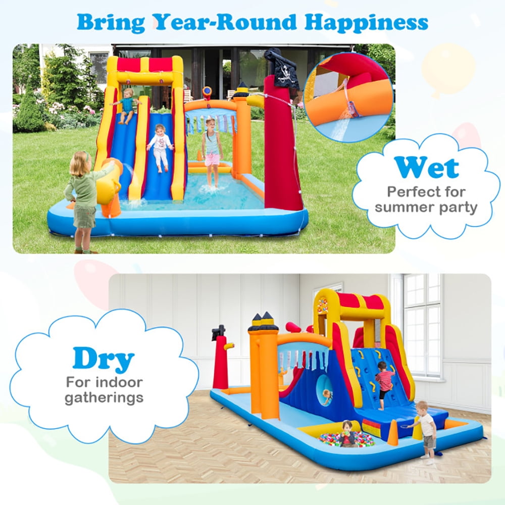 Aimee Lii 6-In-1 Inflatable Water Slide with Dual Slides and Cave Crawling Game without Blower, Playhouse for Kids Outdoor