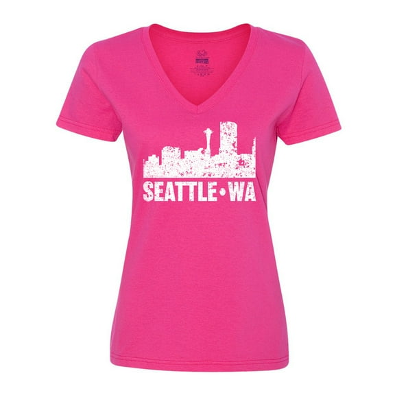 Inktastic Seattle Skyline Grunge Women's V-Neck T-Shirt