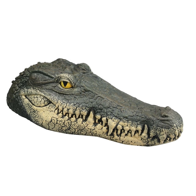 Fridja Floating Crocodile Head Water Decoy Garden Pond Art Decor for Goose Control New. A realistic crocodile head made of foam with detailed textures and lifelike yellow eyes. Designed to float freely in water, it serves as a decoy to deter geese, ducks, herons, and other predators from ponds, lakes, or pools. UV-protected exterior ensures durability against sun exposure. Measures 34x15x8.5 cm, suitable for garden ponds, golf courses, or as a decorative piece for wildlife enthusiasts.
