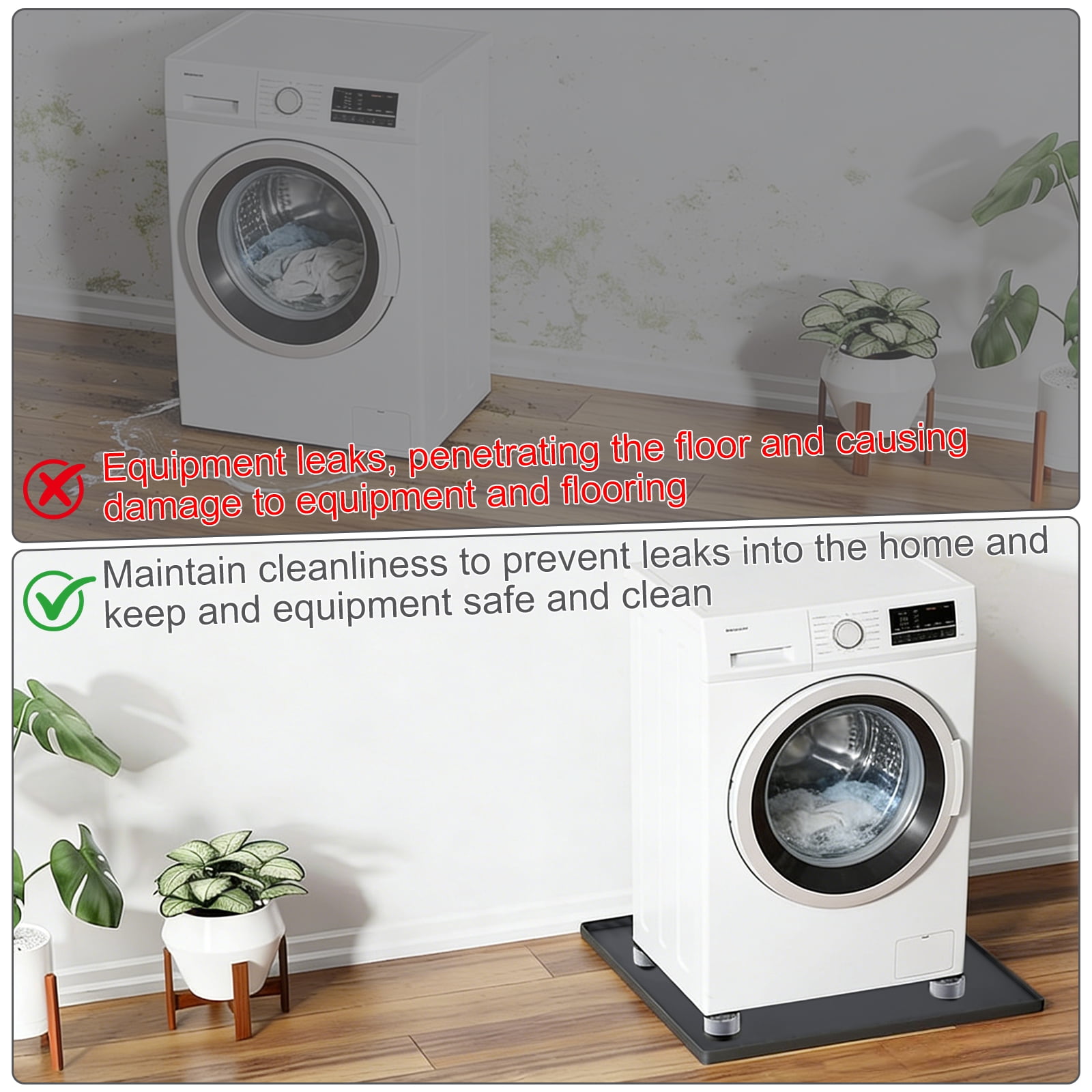 Silicone Refrigerator Mat 60x60x1.5cm with 4 Base Raisers,Washable Under Refrigerator Mat,Non-Slip Floor Protector,Spill-Proof Fridge Tray,Durable Multifunctional Mat for Dryer Mini Fridge.