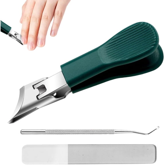 Eagle Beak Nail Clippers, 3Pcs Slanted Edge Nail Clipper with Wide Jaw Opening and Splash-Guard Design, Long Handle for Thick Toenails & Seniors (Green)