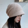 thumbnail image 4 of IDALL Beanie Skull Cap Womens Retro Rolled Hem Warm Fashion Hat Knit Hat Solid Trim Hat Warm Visor Beret Outdoor Activities Cap Hats for Women Khaki One Size, 4 of 5