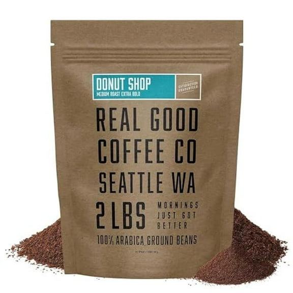 Real Good Coffee - Ground Coffee - Donut Shop Medium Roast 100% Arabica Beans Roasted and Ground in Seattle - 2Lbs