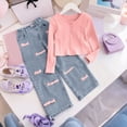 thumbnail image 5 of Taybagh Baby Outfits Girl Knitted Baby Clothes for Girls Two Piece Outfits Round Neck Fitted Top with Denim Pants, 5 of 7