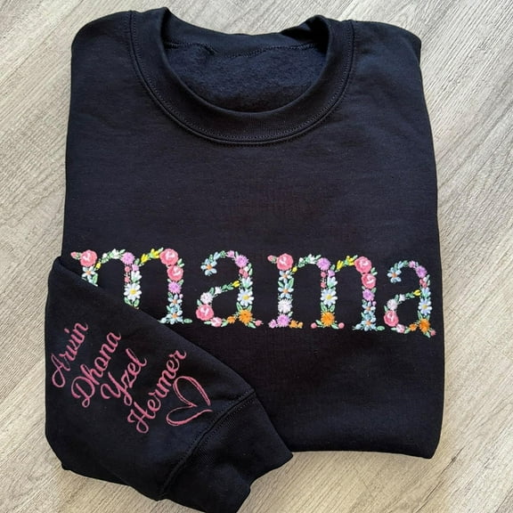 Custom Floral Mama Embroidered Sweatshirt Hoodie With Kids Names Unique Christmas Gifts