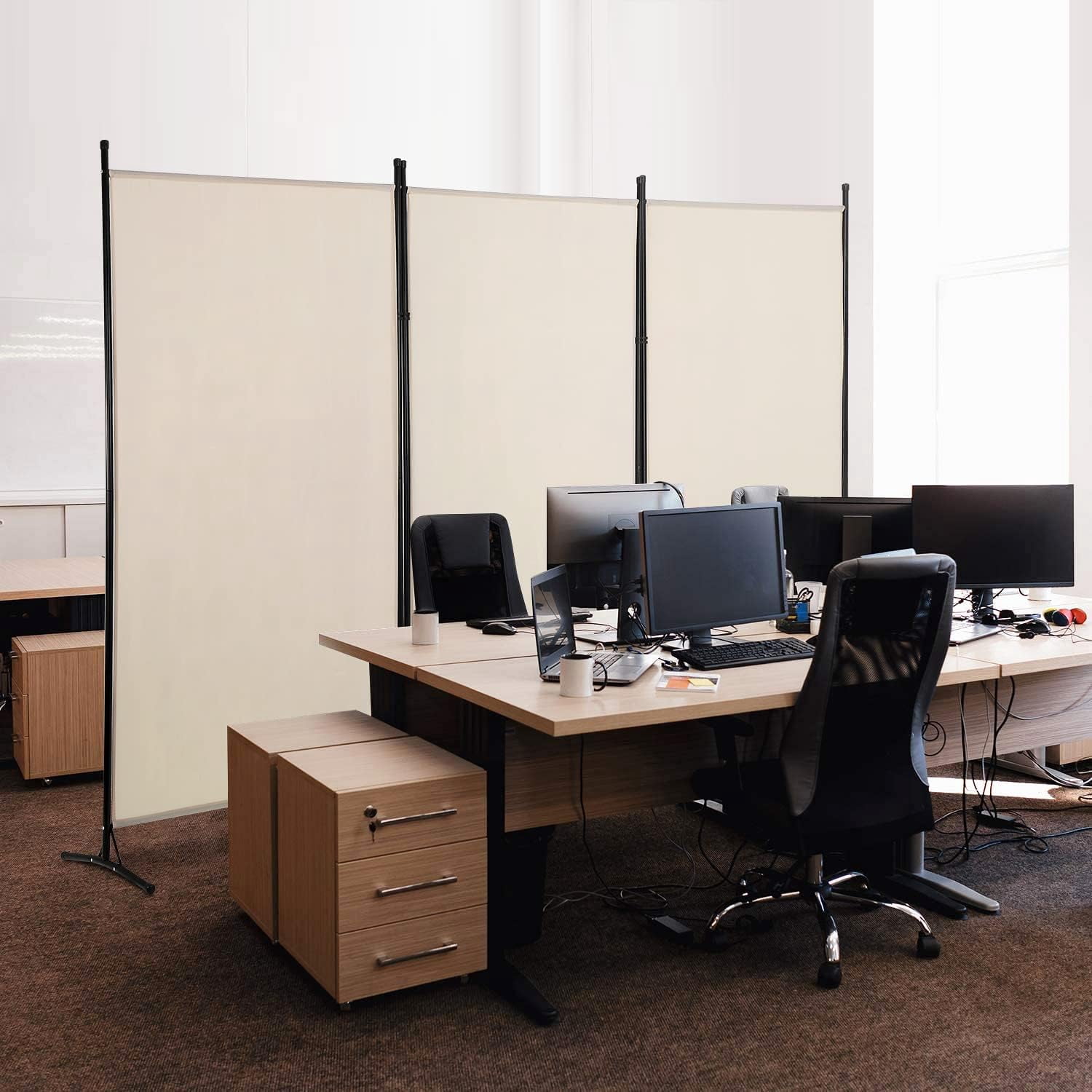 FDW 3 Panel Room Divider 5.9FT Partition Room Separators with Metal Frame Portable(Beige)