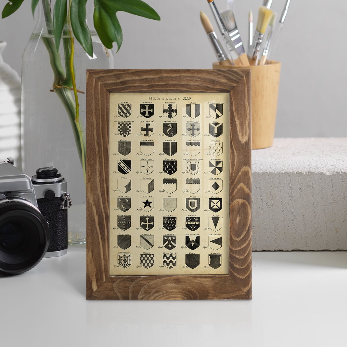 Vintage Heraldry II -Framed Print w/glass-Walnut