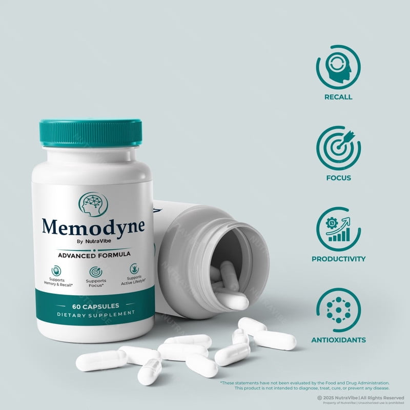 (3 Pack) Memodyne Pills – Daily Formula with a Natural Blend to Help Maintain Focus, Memory & Concentration | Clean, Gentle, Easy-to-Swallow Capsules for Everyday Sharpness (180 Capsules)