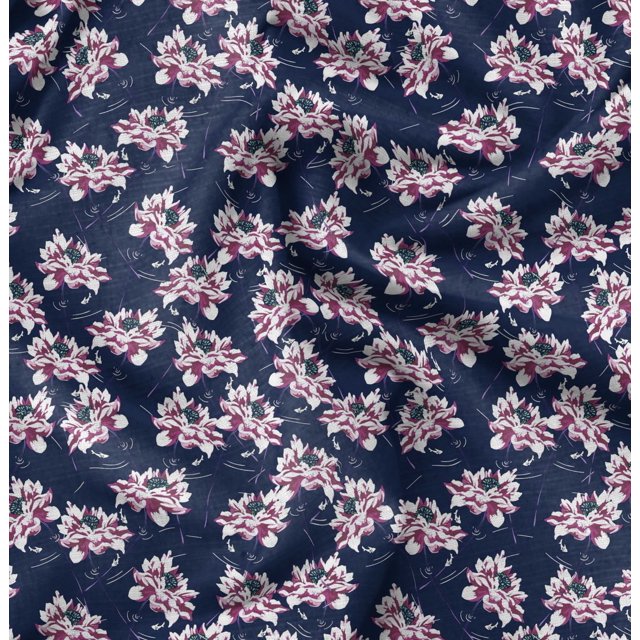 Soimoi Tissu Crêpe polyester Vert Roses & Renoncules Imprimé Floral 1 Yard 42 Pouces de Large