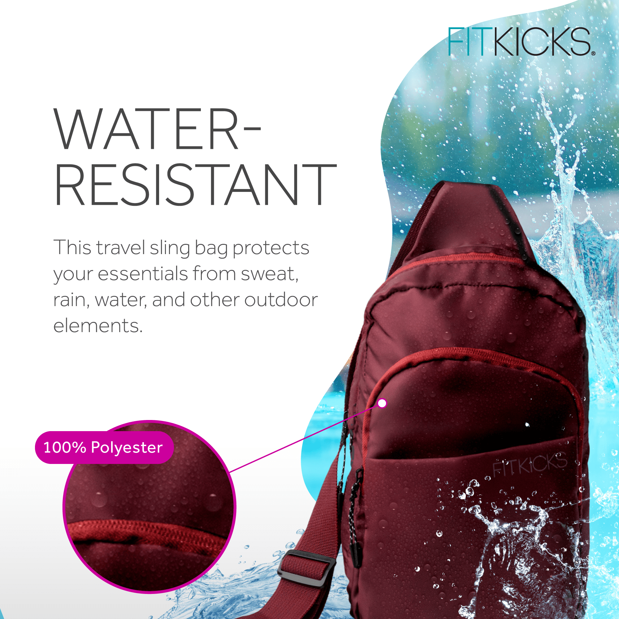 FITKICKS Hideaway Packable Sling Lightweight Crossbody Bag, Burgundy (Unisex)