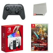 Nintendo Switch OLED Console White with Extra Wireless Controller, Hyrule Warriors: Age of Calamity and Screen Cleaning Cloth