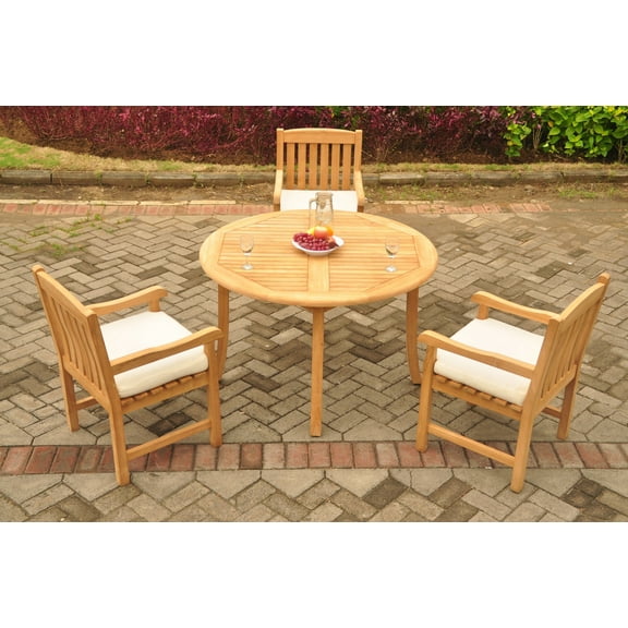 Grade-A Teak Dining Set: 3 Seater 4 Pc: 48" Round Table And 3 Devon Arm Chairs Outdoor Patio WholesaleTeak #WMDSWVm