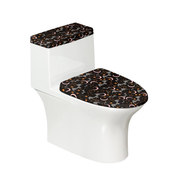 HELLHERO Bat Design Stylish 2 Pieces Toilet Lid Seat Cover, Soft Polyester Toilet Top Cover Set & Washable, Easy to Clean, Reusable, Washable and Reusable