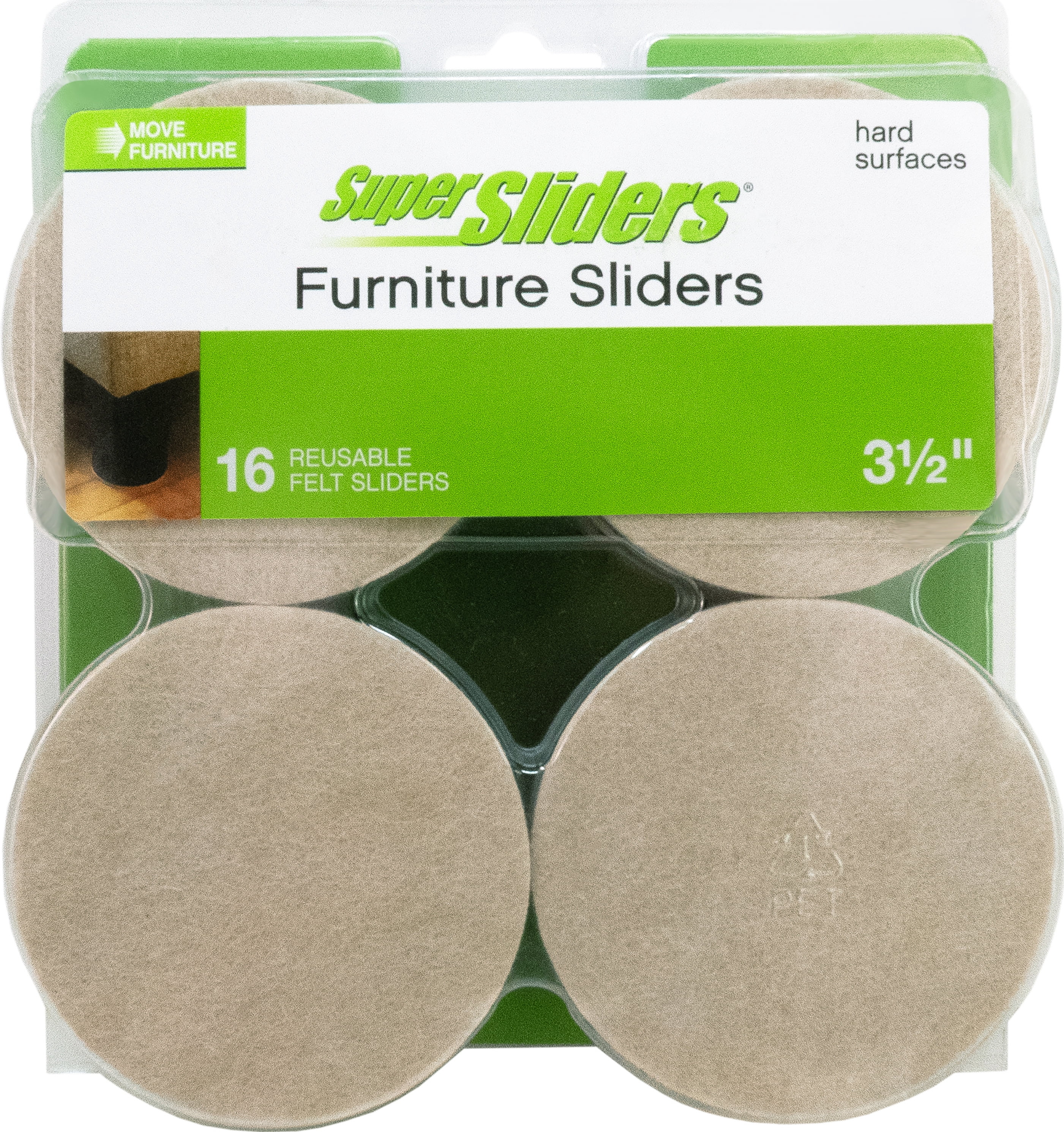 Super Sliders 3-1/2" Round Felt Furniture Sliders Beige, 16 pack