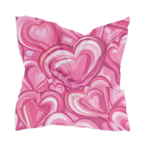 Pattern with Pink Hearts Women's Fashion Soft Scarf Square Satin Head Scarf Neck Scarf Head Hair Wraps