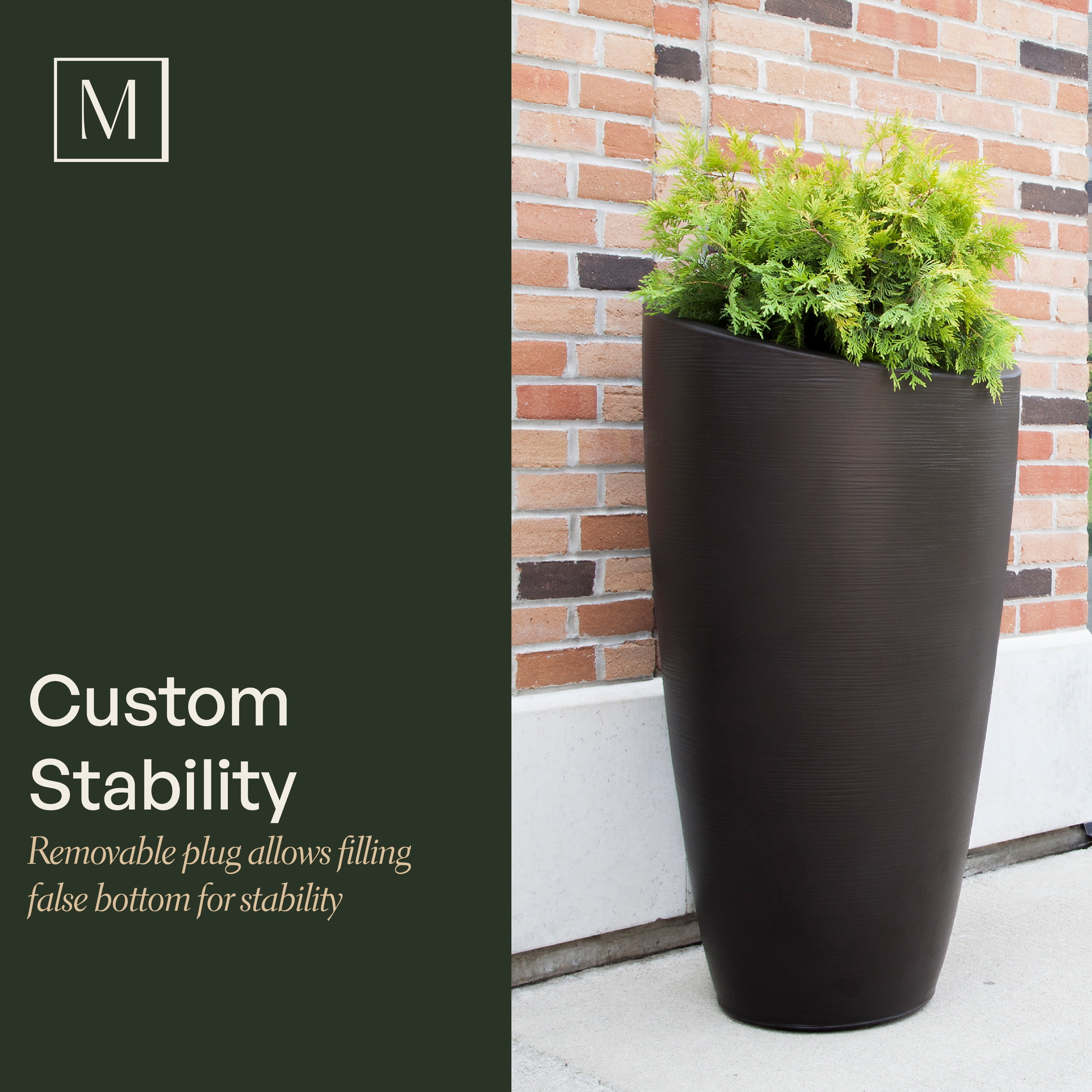 Mayne Modesto 22" x 22" x 42" Round Black Plastic Planter