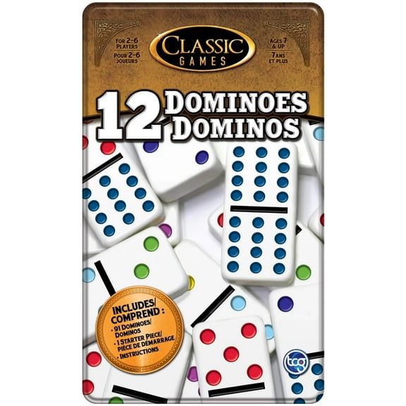 Classic 91 Numbered Domino Tiles Double 12 Dominoes in Tin Can- Classic Game