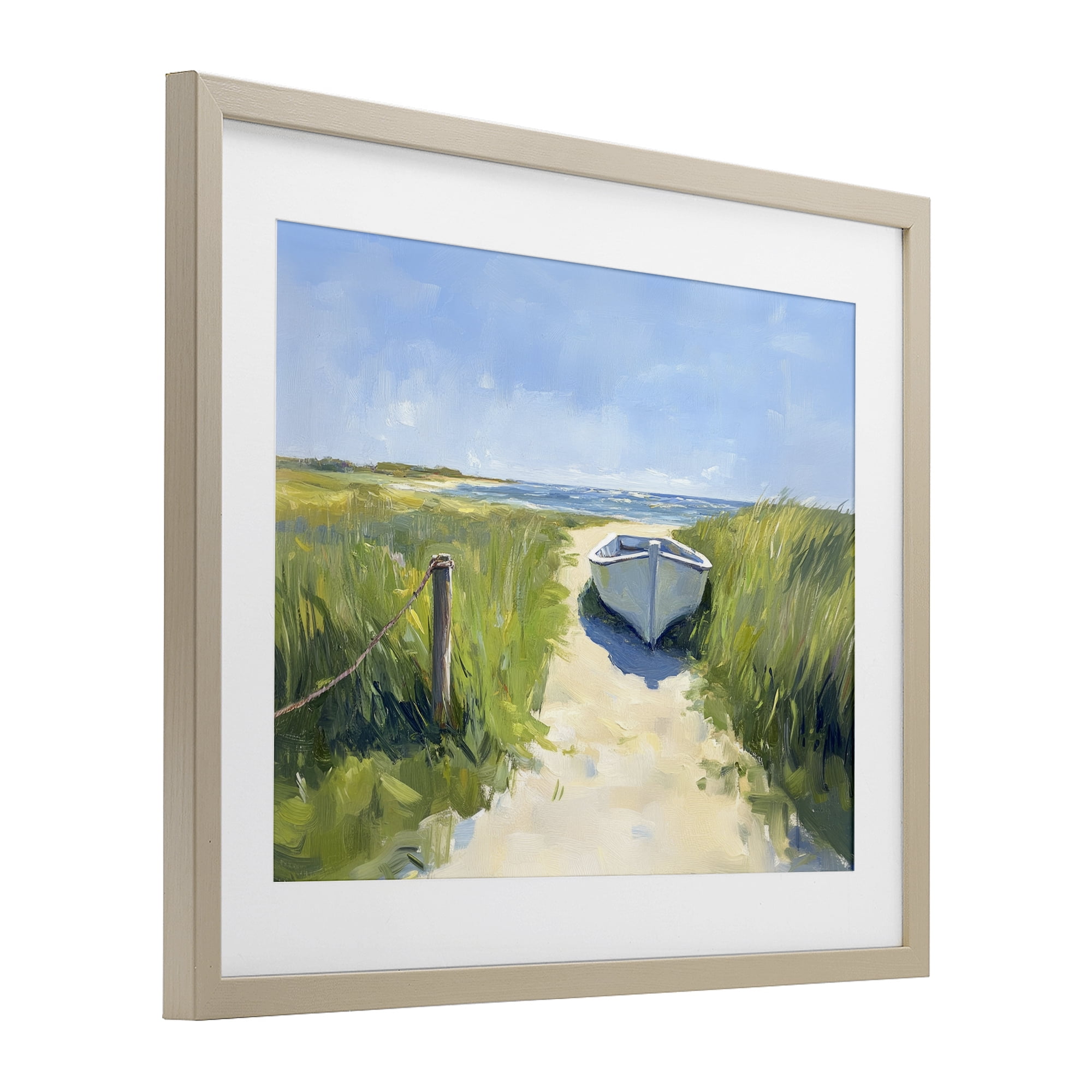 Stupell Industries Moored Boat on Path Birch Framed Print Under Glass, design by Sisi and Seb