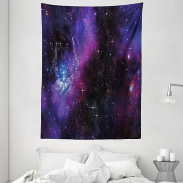 Space Tapestry, Nebula Dark Galaxy with Luminous Stars and Cosmic Rays Astronomy Explore Theme, Wall Hanging for Bedroom Living Room Dorm Decor, 60W X 80L Inches, Magenta Blue, by Ambesonne